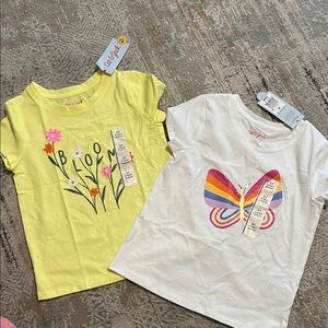 Cat & Jack Yellow Floral Tee & White Rainbow Butterfly Tee - Girls